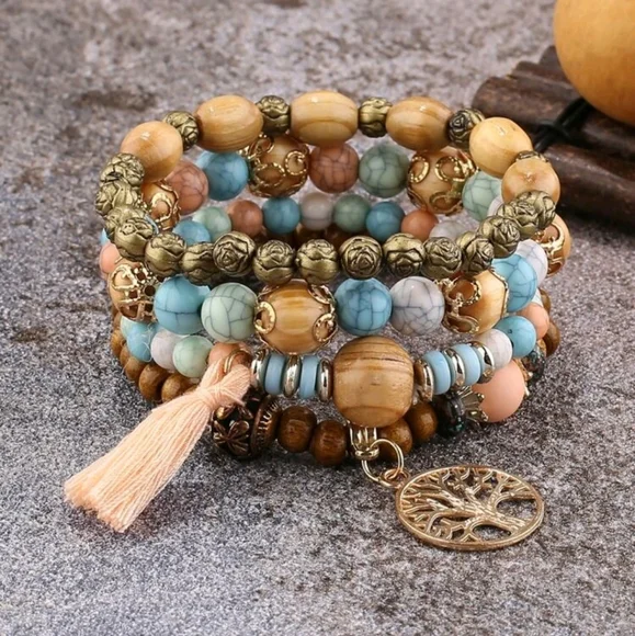 💥LAST ONE💥Tree and Tassel Beaded Bracelet Set, driftwood beach - Picture 4 of 5